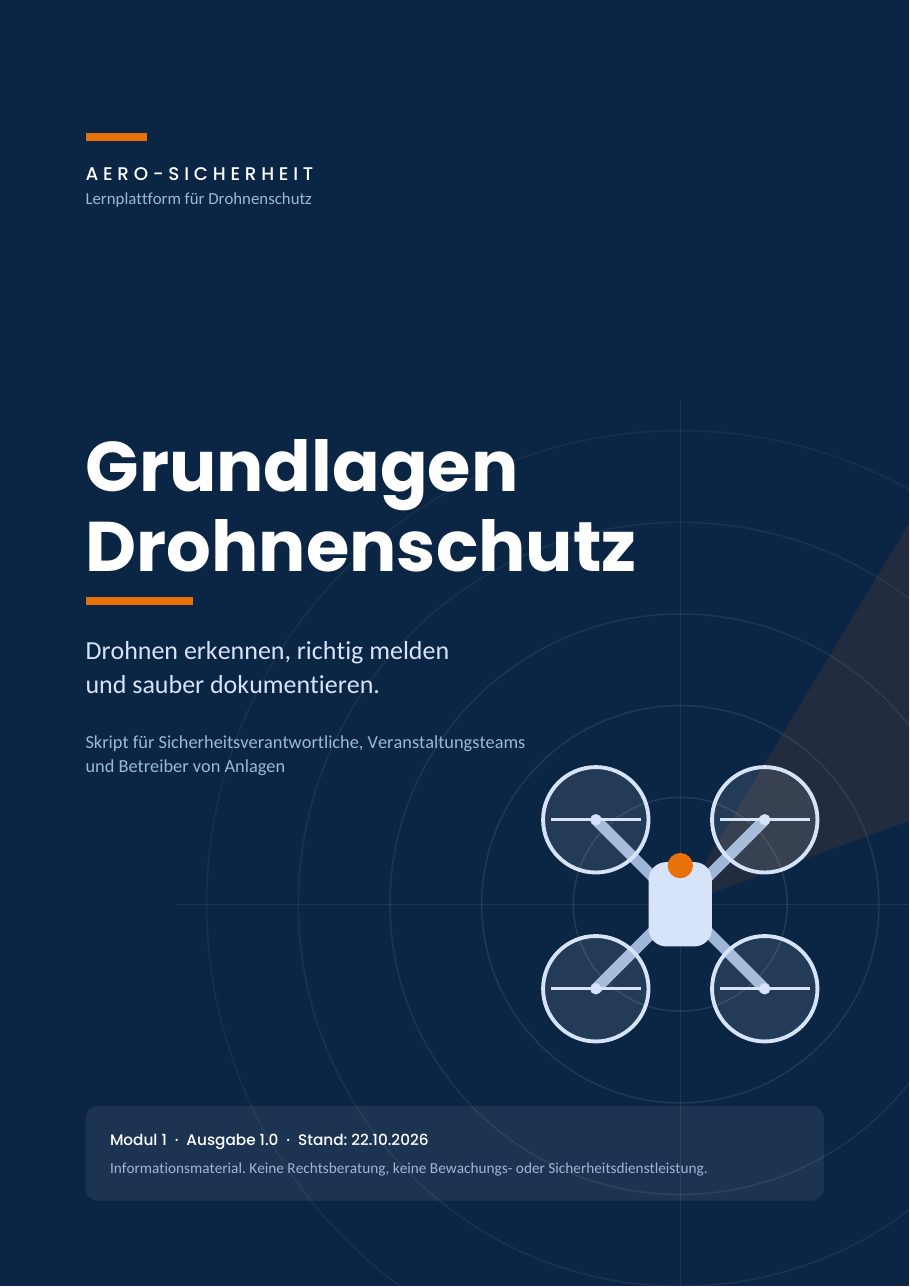 Seite 1 der Leseprobe: Titelblatt des Skripts „Grundlagen Drohnenschutz“